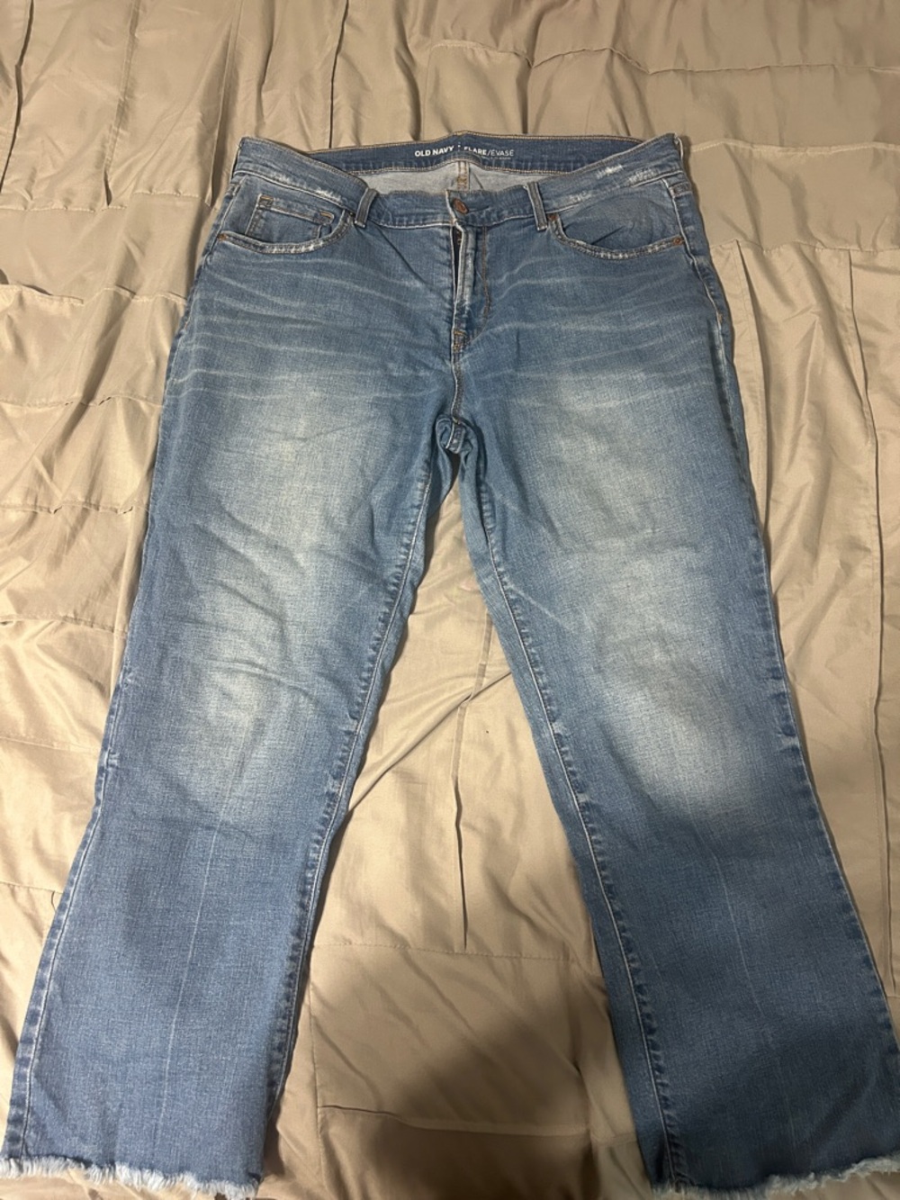 Old Navy Medium Blue Cropped Frayed-Hem Jeans
